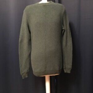 Green Ribbed Mens 100% Cotton Crewneck Pullover Sweater